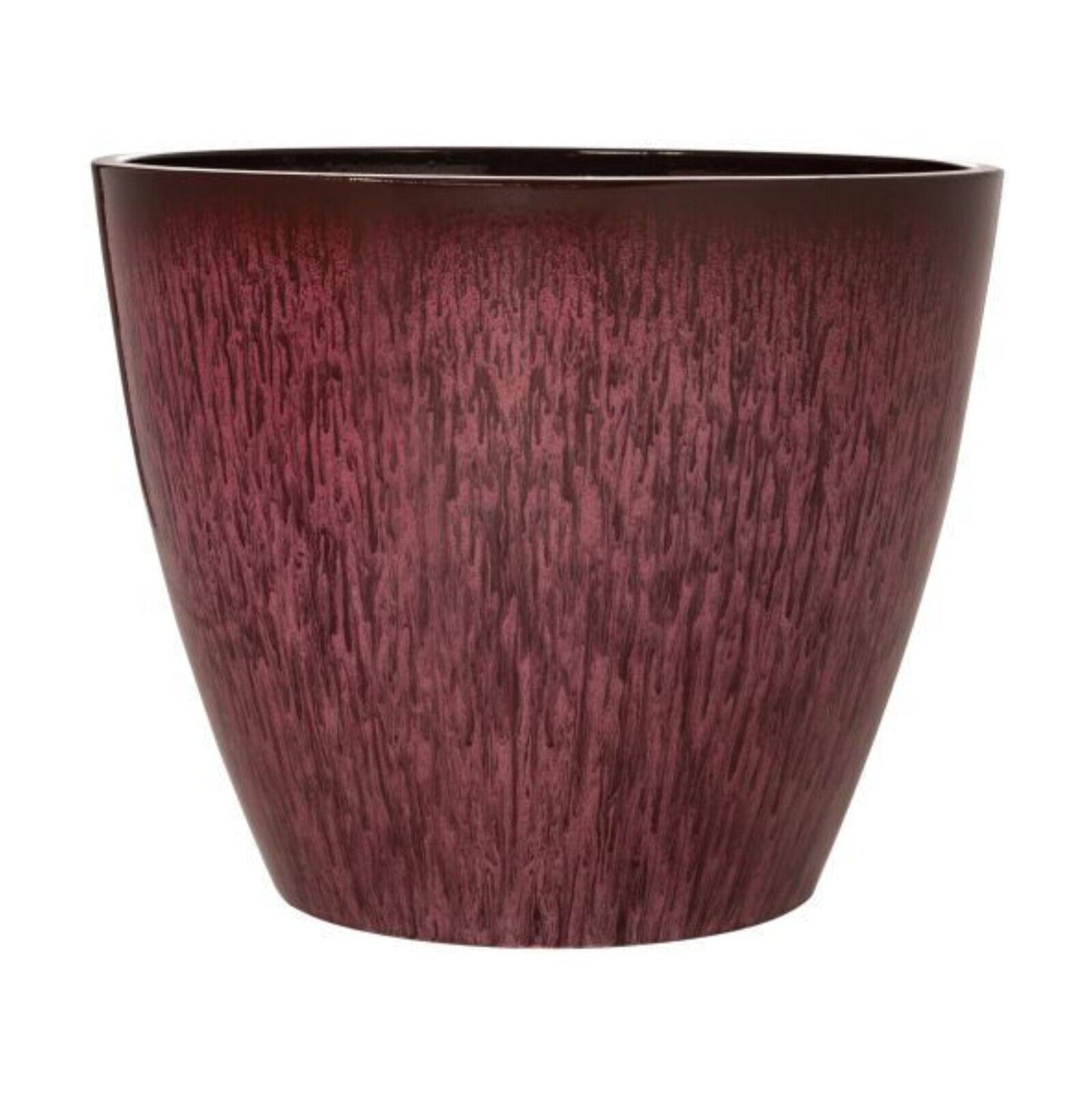 Plastic Plant Pot Dappled Burgundy 30cm Planter 12L Gloss Glazed Garden Pot