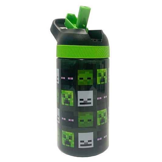 450ml Minecraft Kids Water Bottle Travel Creepers Plastic Straw Handle Bottle