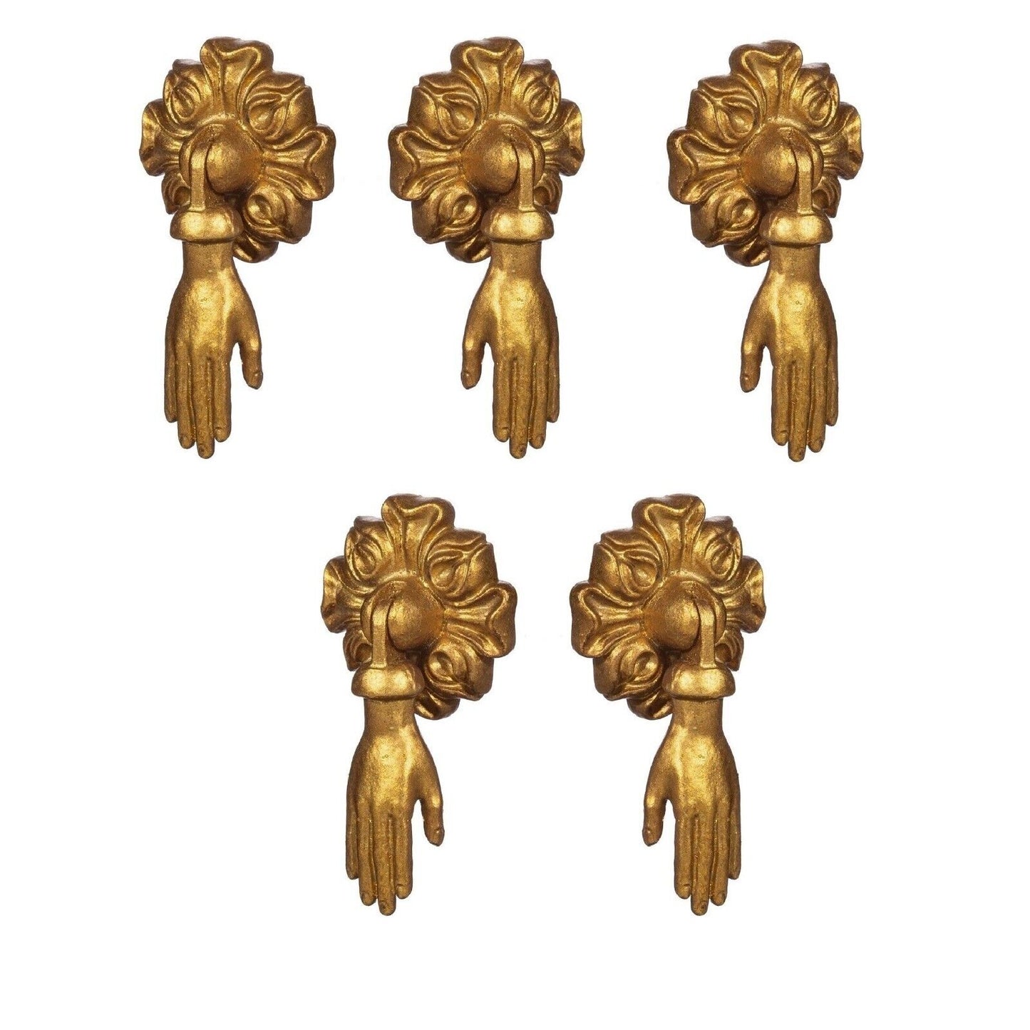 Set of 5 Gold Metal Drawer Door Pulls Cabinets Knobs Pendant Handles Vintage