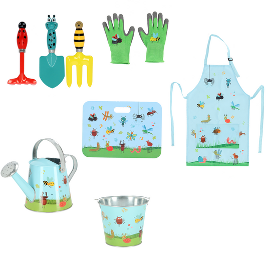 Girls Boys Gardening Tools Set Shovel Rake Trowel Gloves Watering Can Bucket