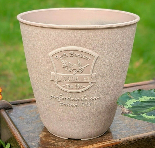 3.5L Light Brown Plastic Plant Pot 19.5cm Olive Tall Garden Planter Heavy Pot