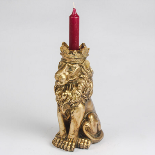 Gold Lion 20cm Animal Statue Candlestick Candle Holder Realistic Decor Ornament