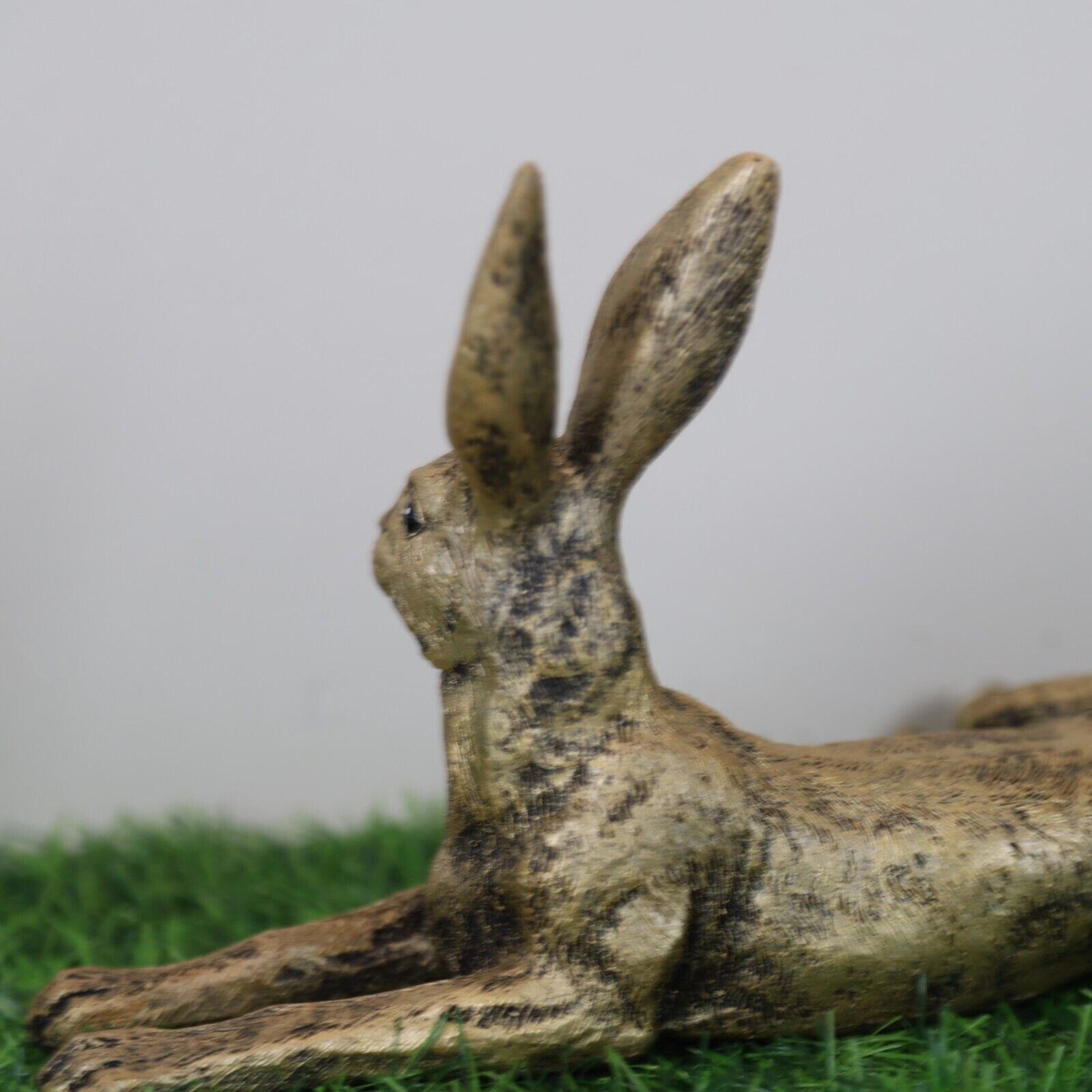 Golden Laying Hare Statue Indoor, Garden Bunny Rabbit Animal Decor Ornament