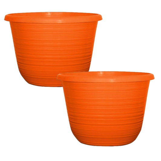 Garden Planter Set of 2 Bright Orange Plastic Plant Pot 25cm Round Tub 5.7L