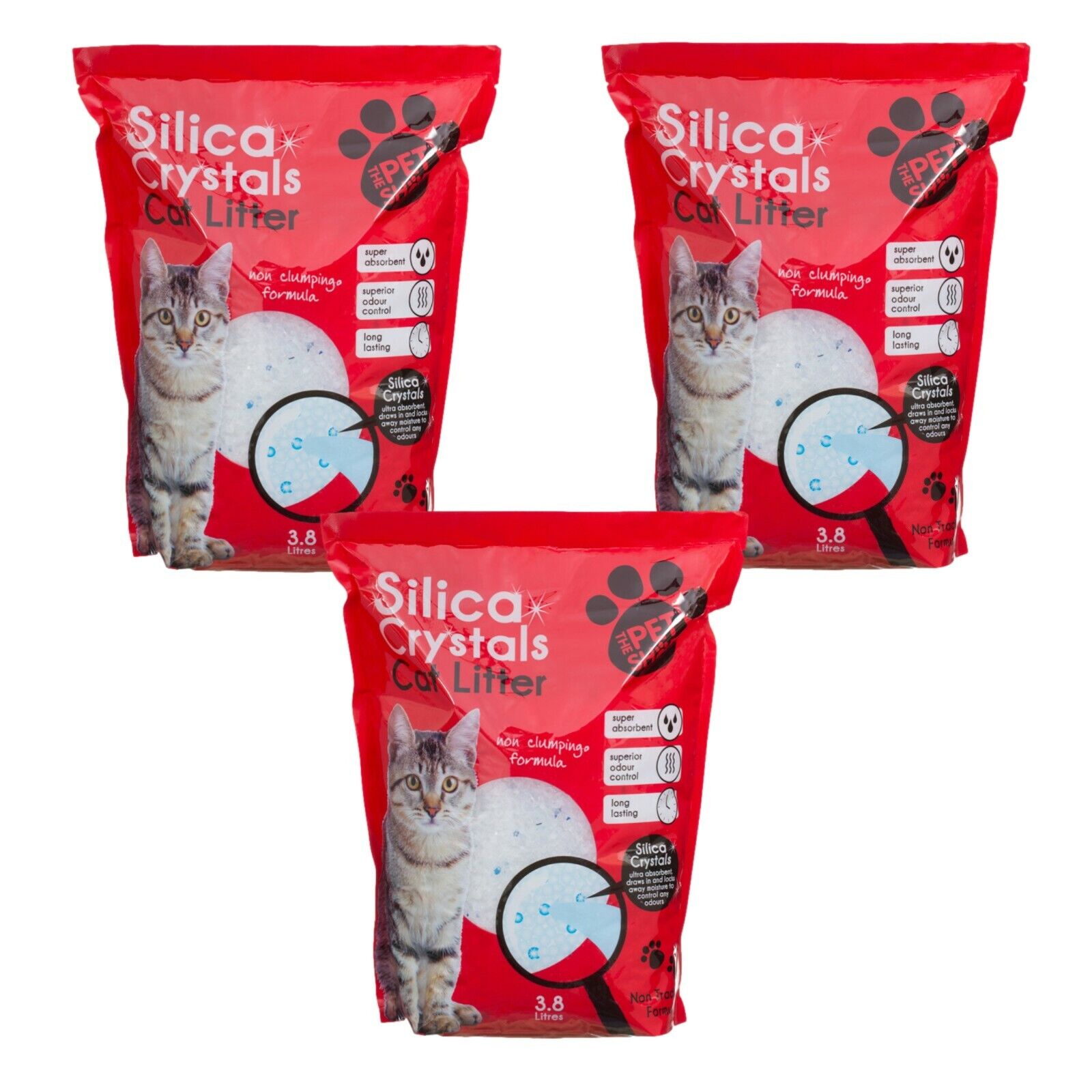 3x 3.8L Silica Crystals Cat Litter Moisture Odour Absorbent Anti Bacterial 