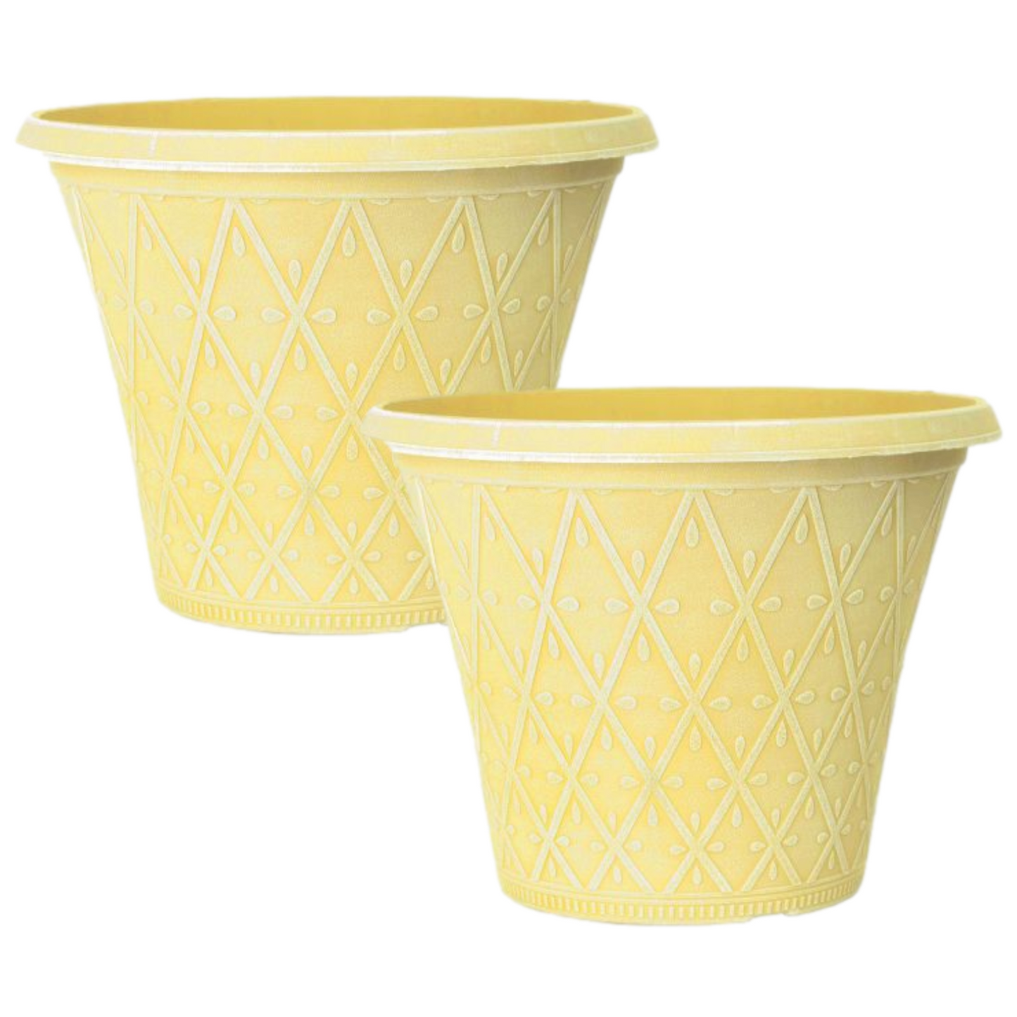 Planter Set of 2 Round 30cm Garden Plant Pot Yellow Outdoor Decorative Cover