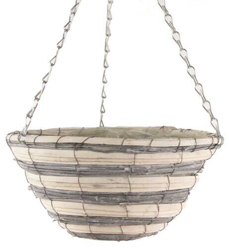 30cm 12Inch Natural Grey Cream Wicker Hanging Deco Basket Lined Willow Planter