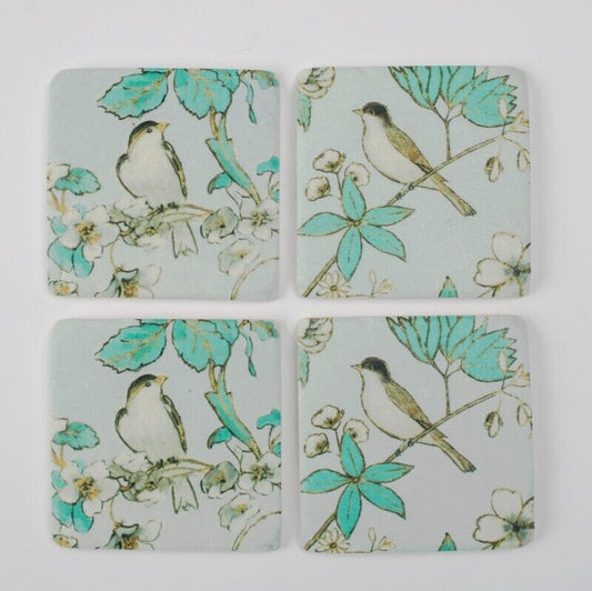 Ceramic Coasters Set of 4 Bird, Floral Cork Backed Coasters Table Decor Mats