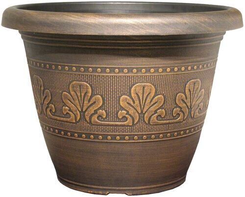 Set of 2 Round 34cm Plastic Aztec Metallic Copper Plant Pot Venus Planters