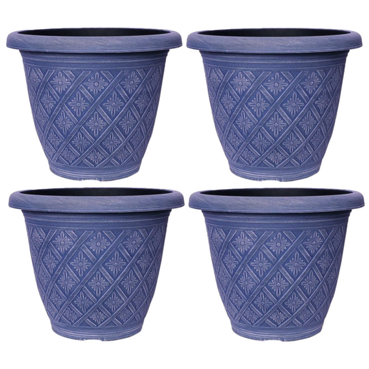 Planter Set of 4 Round 33cm Garden Plant Pot Woven Blue Outdoor Decorative Cover