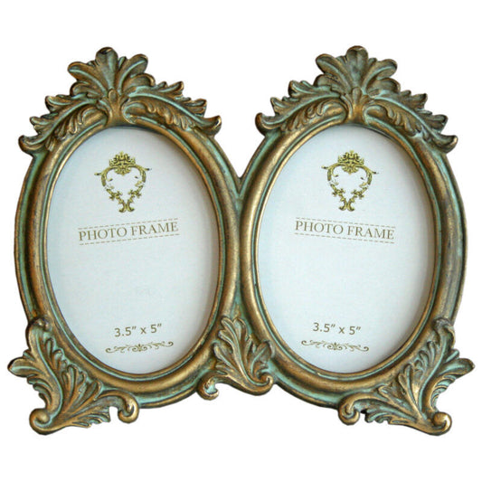 Gold Photo Frame Rustic Vintage Dual Double Photo Picture Display Home Decor 