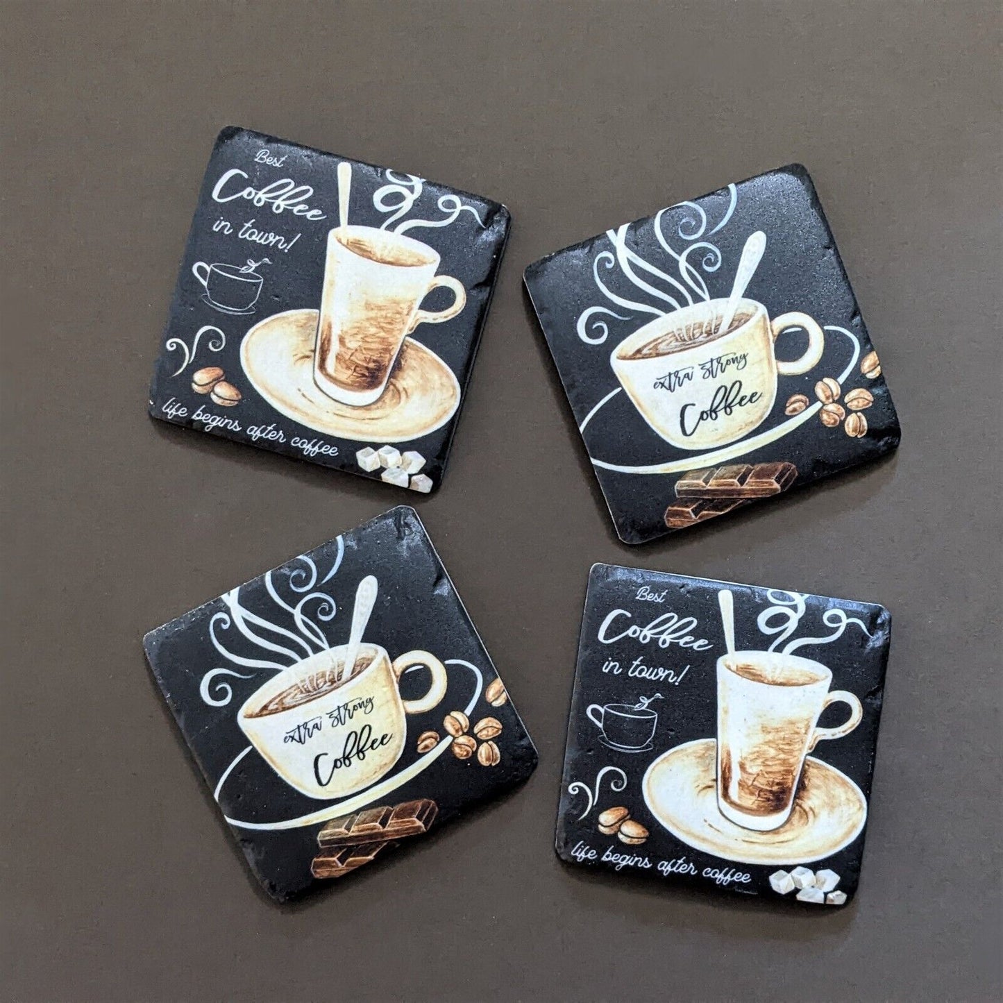 Ceramic Coasters Set of 4 Coffee Cup Design Cork Backed Coasters Table Mats