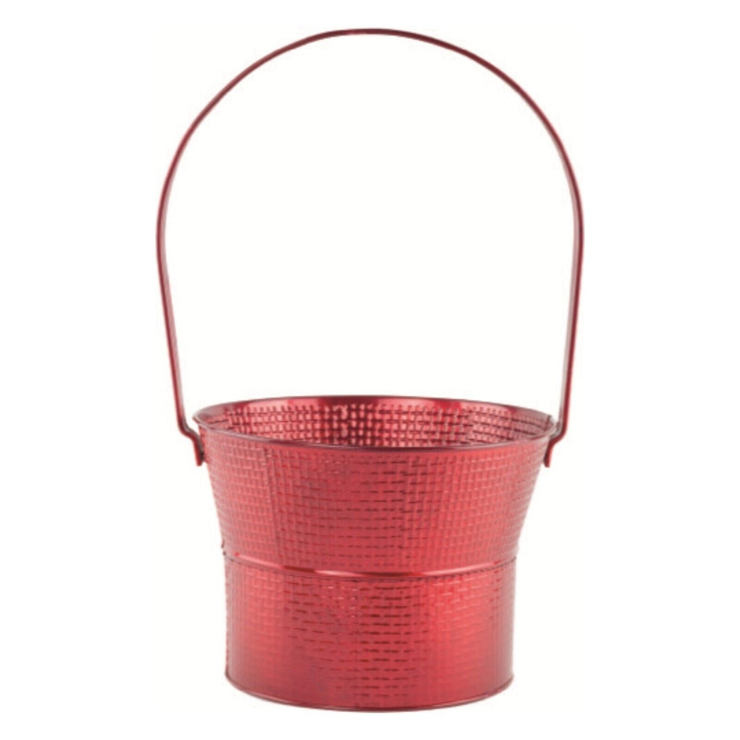 Christmas Red Galvanised Plant Pot Tin Metal Red Xmas Posy Planter Handle Bucket