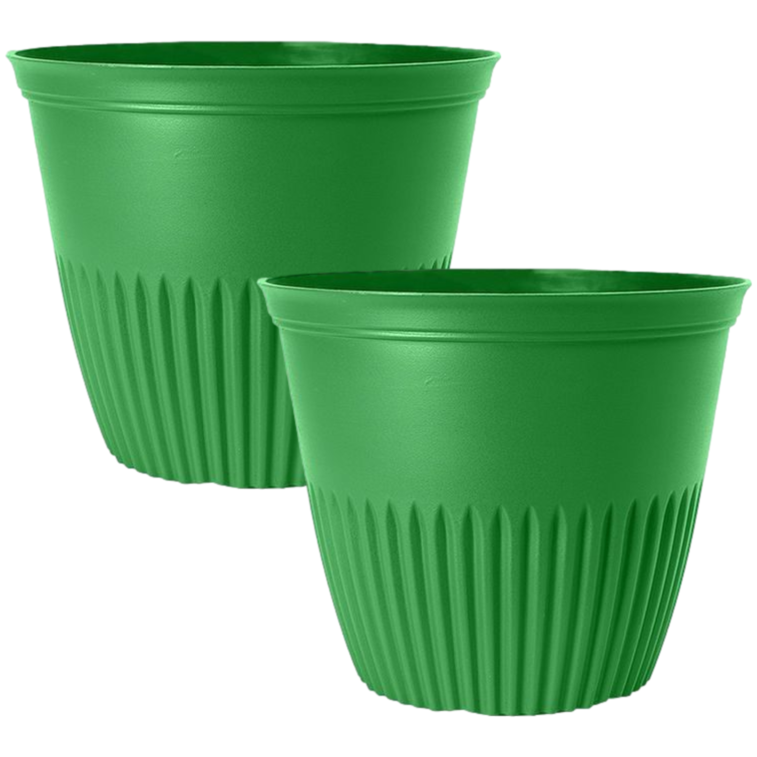 Set of 2 Pine Green Plastic Plant Pot 30cm Round Gloss 10L Garden Deco Planter