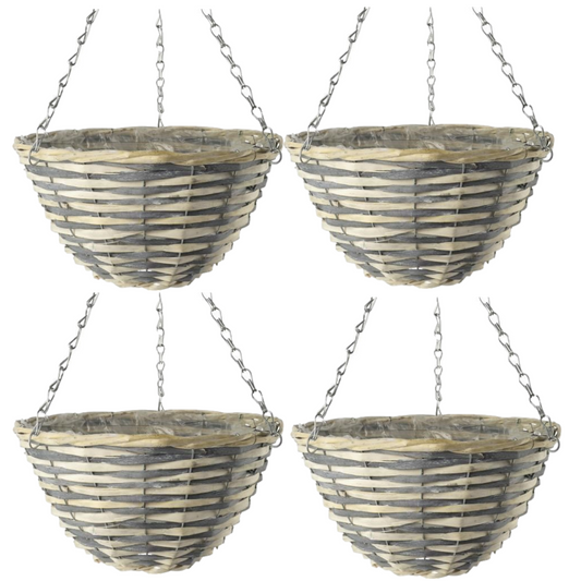 4X30cm 12Inch Natural Grey Cream Wicker Hanging Deco Basket Lined Willow Planter