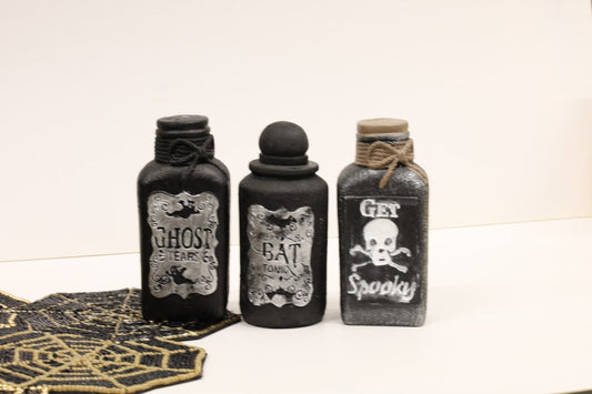 3Pc Halloween 15cm Cement Black Potion Scary Bottle Party Decor Ornament