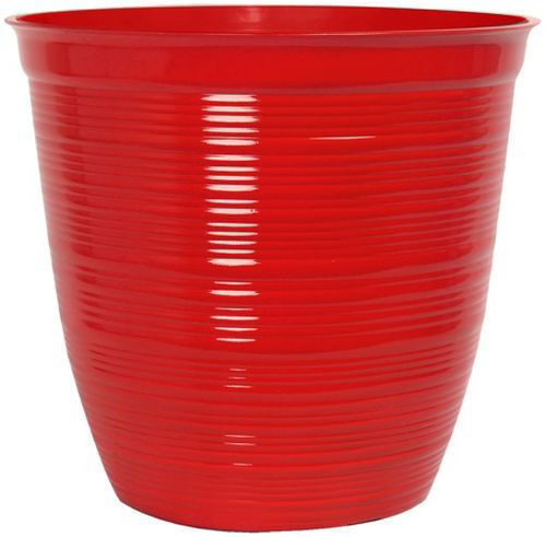 Set of 2 Cherry Red Plastic Plant Pot 30cm Tall Round Gloss 14L Garden Planter 