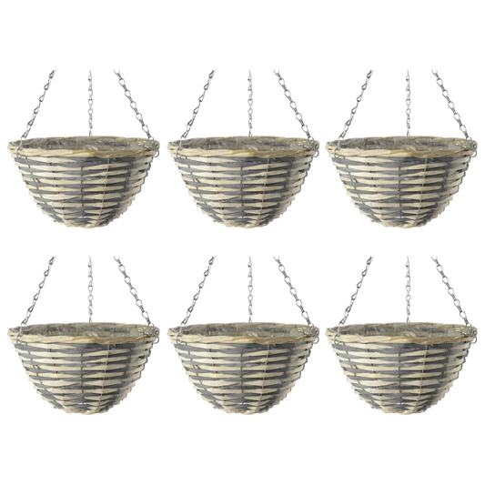 6X 30cm 12Inch Natural Grey Cream Wicker Hanging Basket Lined Willow Planter