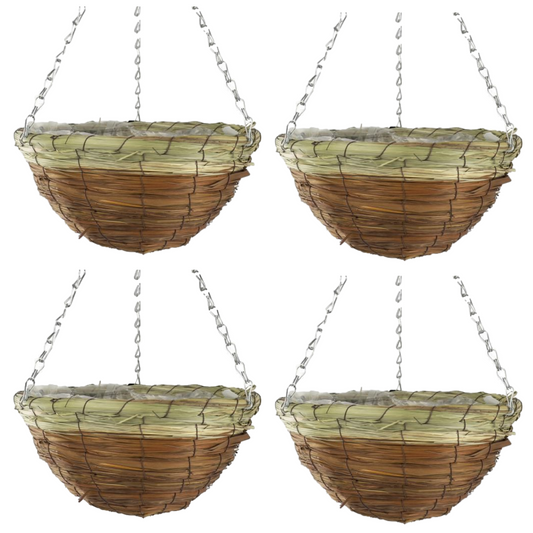 4X 30cm 12Inch Natural Brown Wicker Hanging Basket Lined Straw Willow Planter