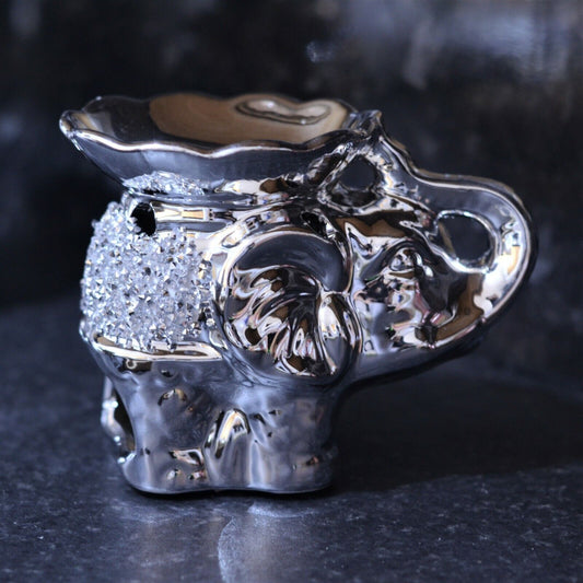 Silver Diamante Elephant Wax Melt Oil Burner Tea Light Candle Holder Home Decor