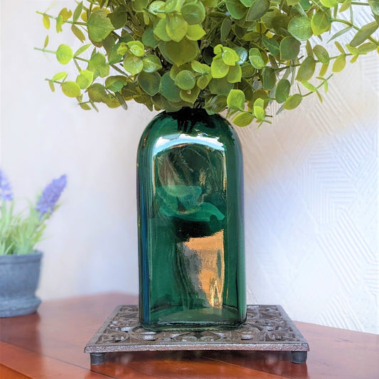 Green Glass Vase Bud Flower Pot Holder Bottle Bud Square Home Decor Gift Vase