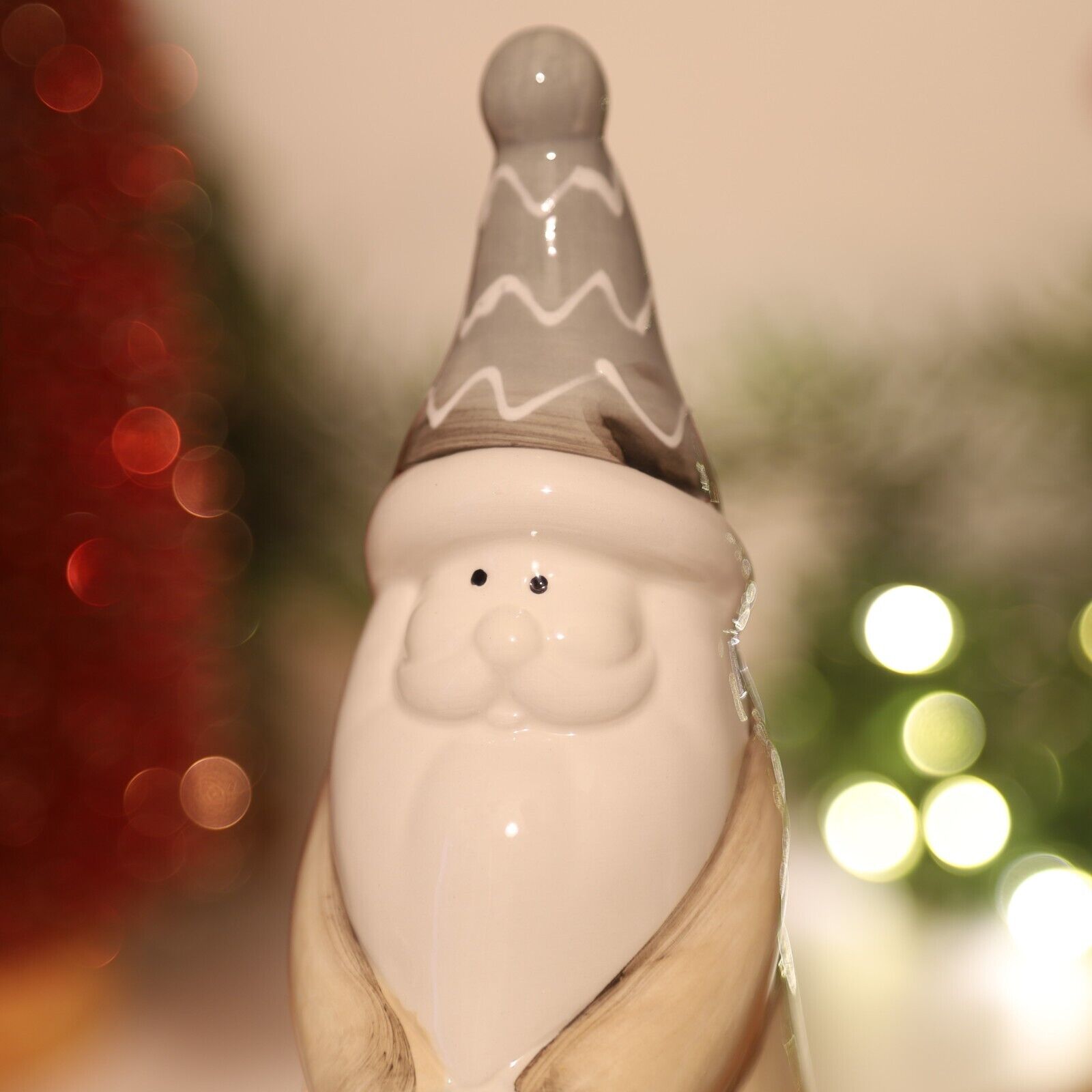 Ceramic Tall Santa Tealight Holder with Star Cut out Christmas Festive Decor