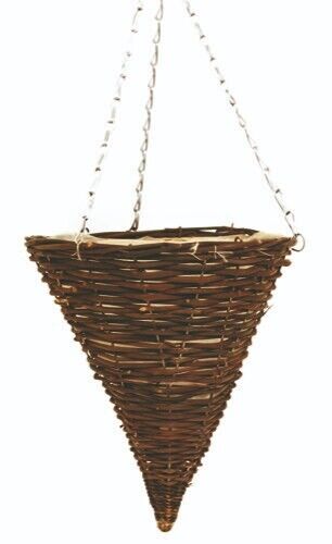 30cm 12Inch Dark Brown Wicker Hanging Basket Lined Rattan Willow Planter 