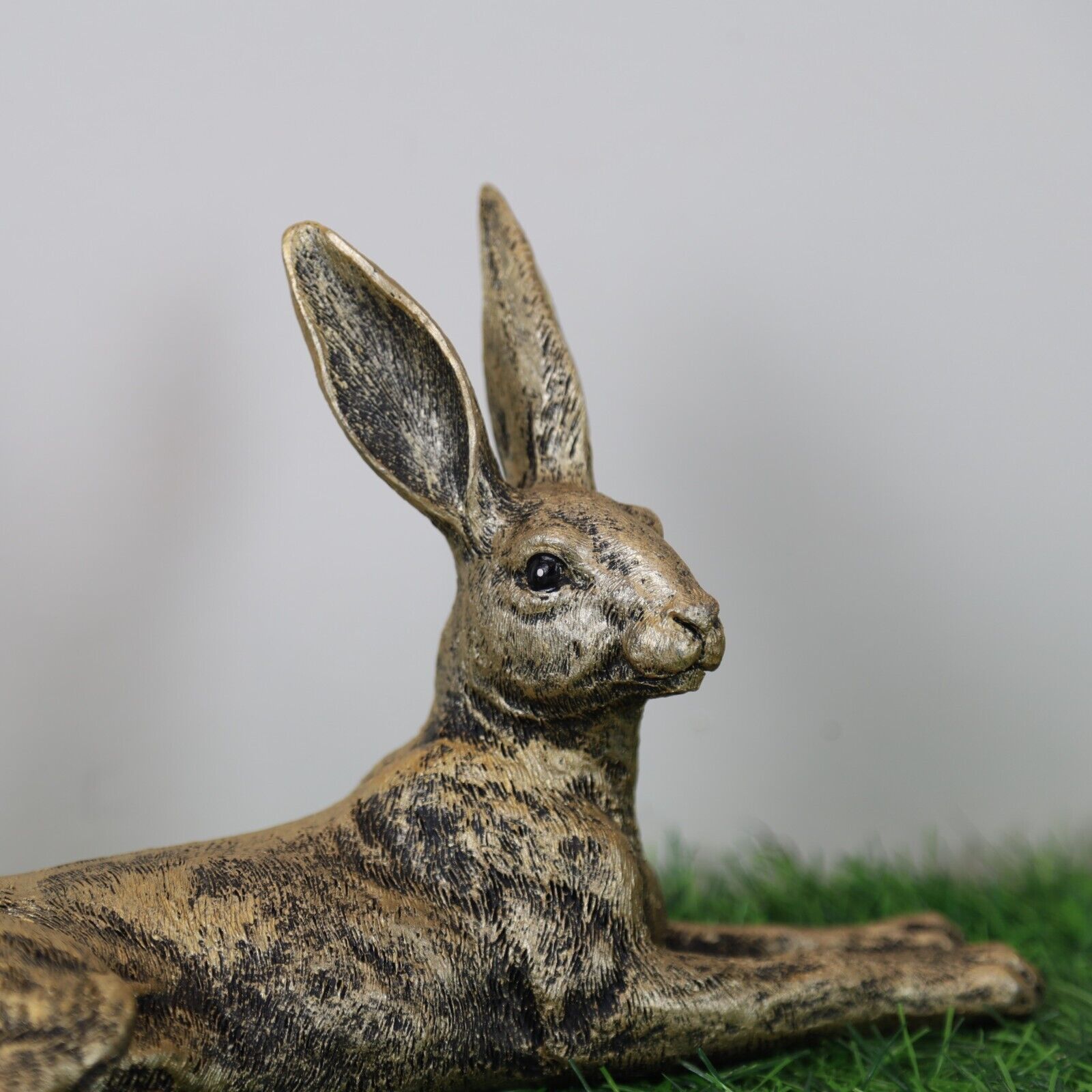 Golden Laying Hare Statue Indoor, Garden Bunny Rabbit Animal Decor Ornament