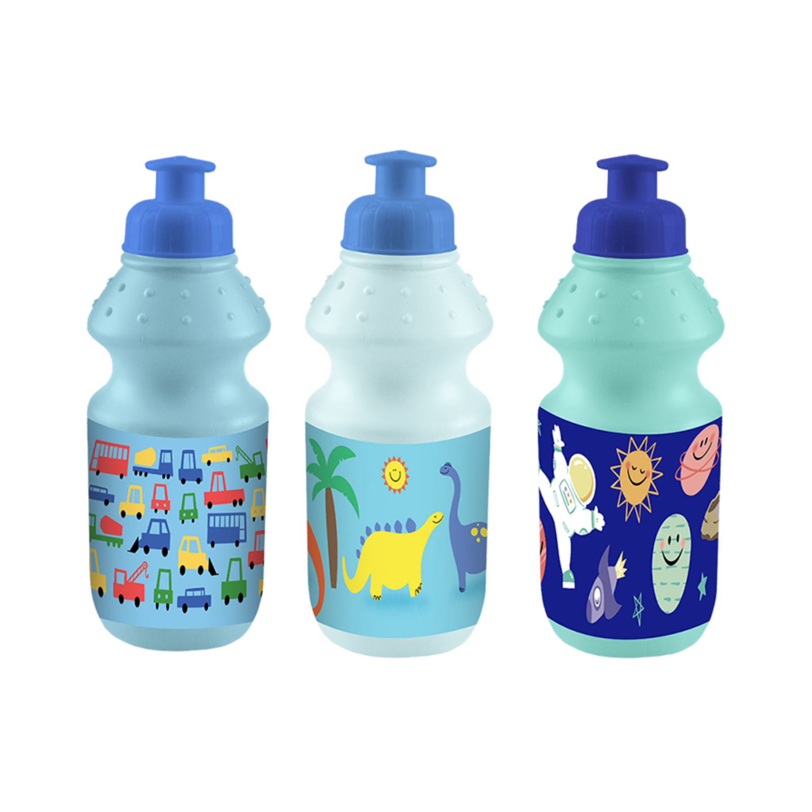 3 Pack 355ml BPA Free Plastic Water Bottle Boys Printed Pull Top Kids Sports Gym