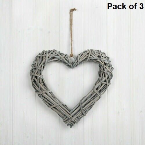 3X Large 30cm Grey Wash Willow Wicker Hanging Heart Shabby Chic Wedding Wreath