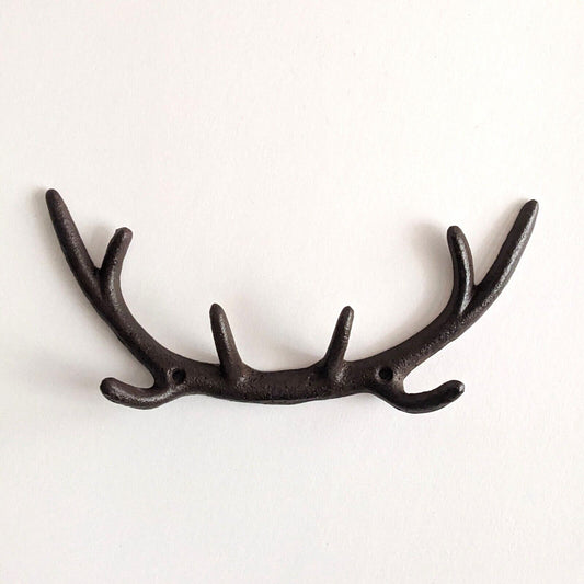 Antler Stag Cast Iron Coat Hat Scarf Keys Wall Mounted Hook Storage Rack Hanger