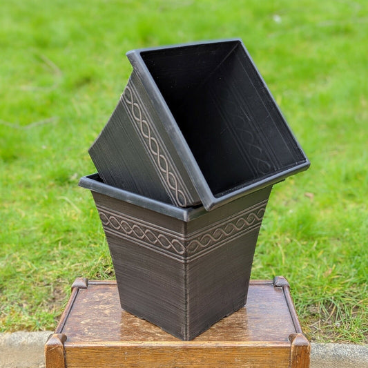 Set of 2 Charcoal Black Plastic Plant Pot 16cm Rusty 9L Square Garden Planter