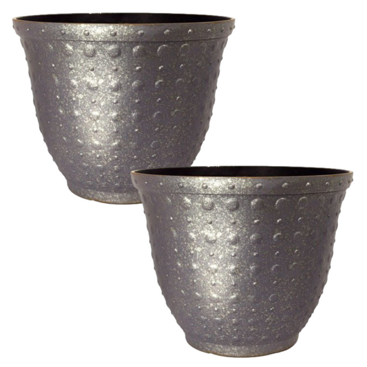 Galvanised Metal Effect Plant Pot Garden 16L Outdoor Patio Planters 2 Pcs 33cm