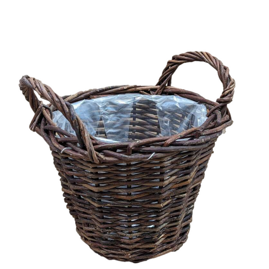 Dark Brown Rattan Wicker Basket with Handle Lined Rattan Willow Planter Cover