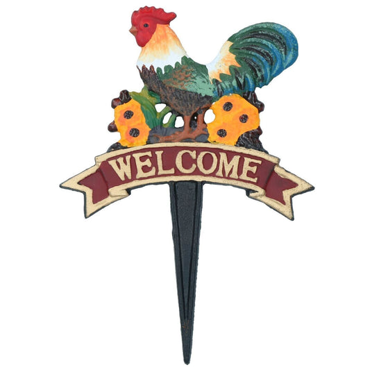 Welcome Cockerel Chicken Grass Metal Bird Sign Plaque Garden Park Lawn Yard