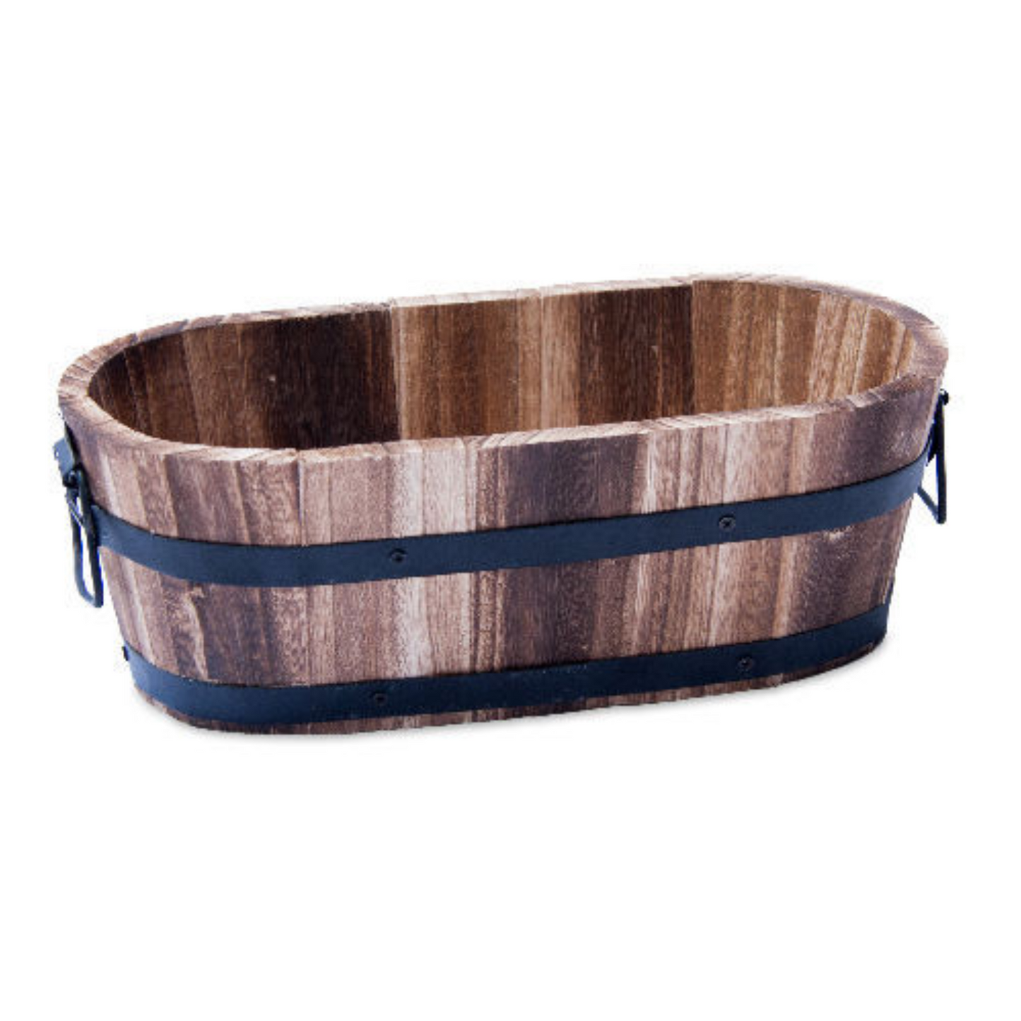 Oval Wooden Container Planter 32cm Burnt Wood Garden Pot with Handles Outdoor