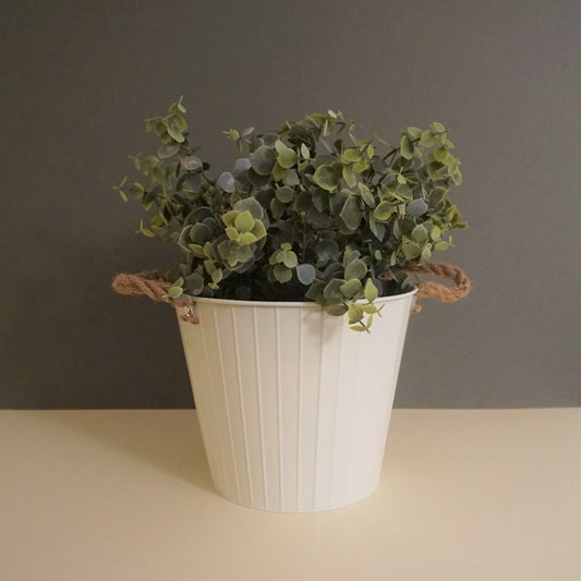 Metal Cream Planter Holder Tapered Zinc Plant Pot Hessian Ear Handles Drainage