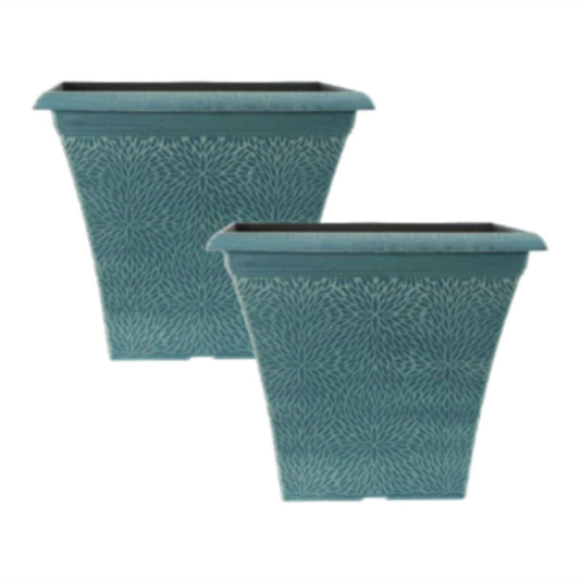 Tall Planter 2Pc Indigo Green Plastic Square 35cm Plant Pot 20L Pot Home Garden