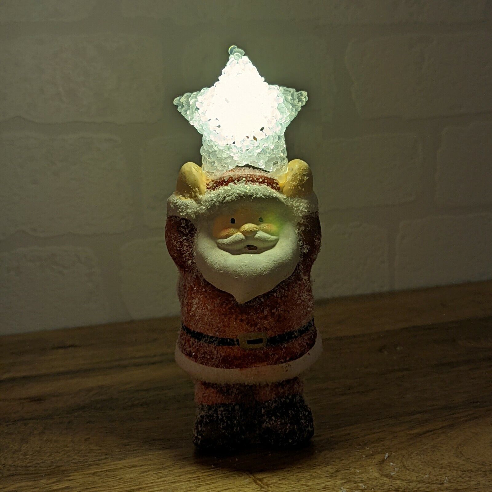 Glitter Warm LED Star Light Up Santa with Star Christmas Freestanding Ornaments