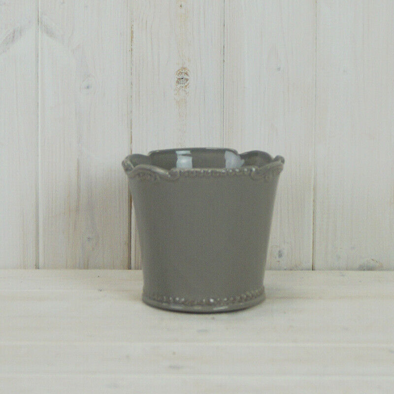 Vintage Grey Plain Ceramic Plant Pot Decorative Indoor Planter Jar with Rim