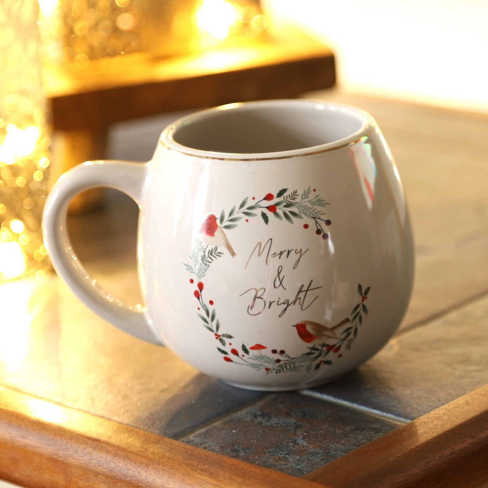 Ceramic Robin Christmas Mug Merry & Bright 300ml Coffee Cup Tea Hot Choclate Cup