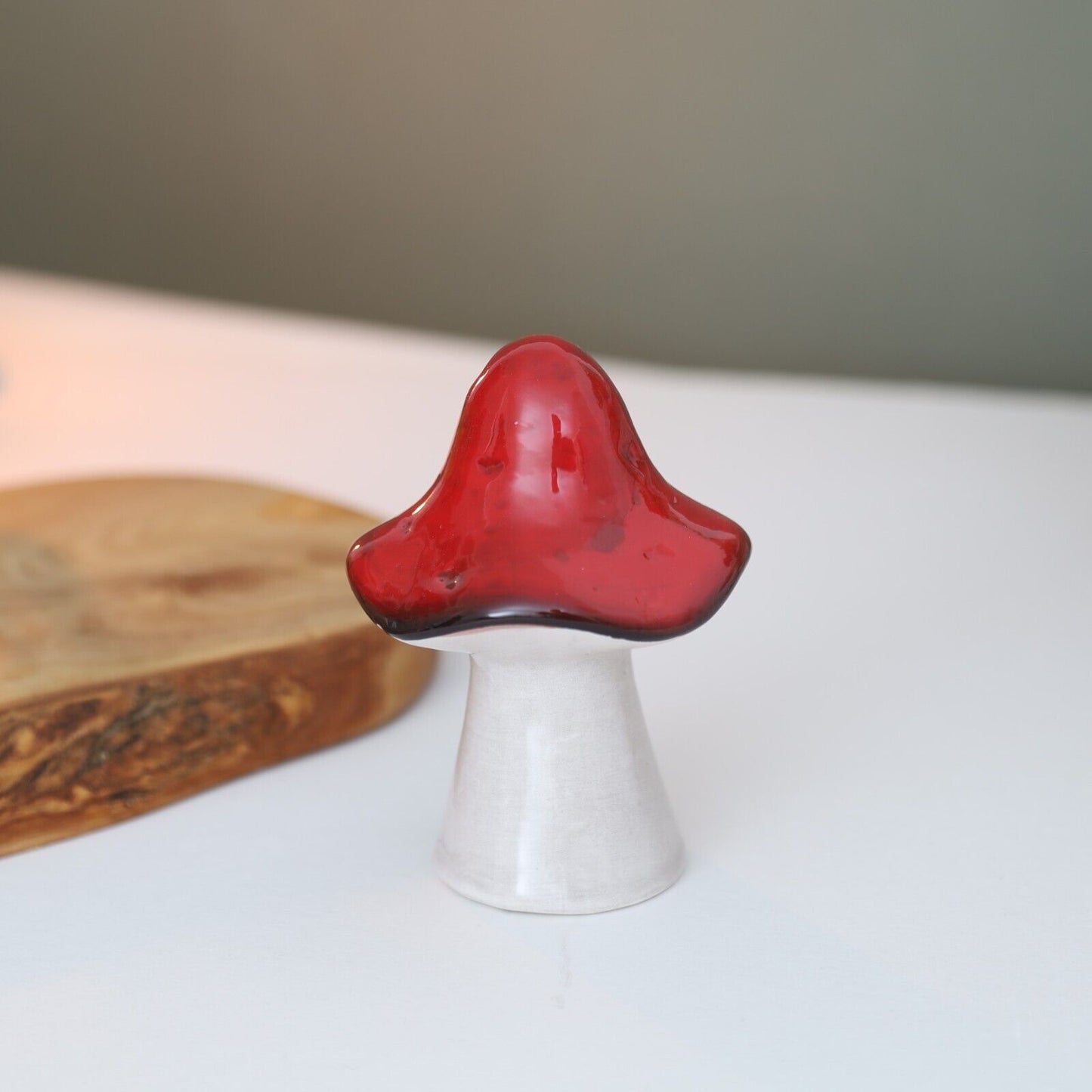 Ceramic Mushroom Autumn Fall Toadstool Red & White Painted Home Decor Ornament