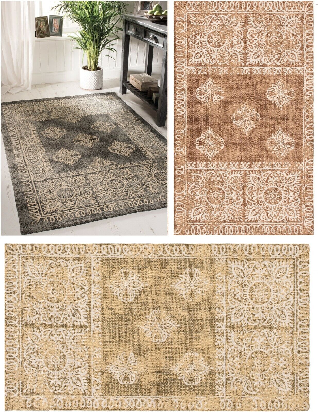 75 x 135cm 100% Cotton Hand Block Printed Floor Dhurrie Rug Ethnic Indian Mat