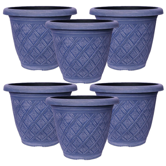 Planter Set of 6 Round 33cm Garden Plant Pot Woven Blue Outdoor Decorative Cover