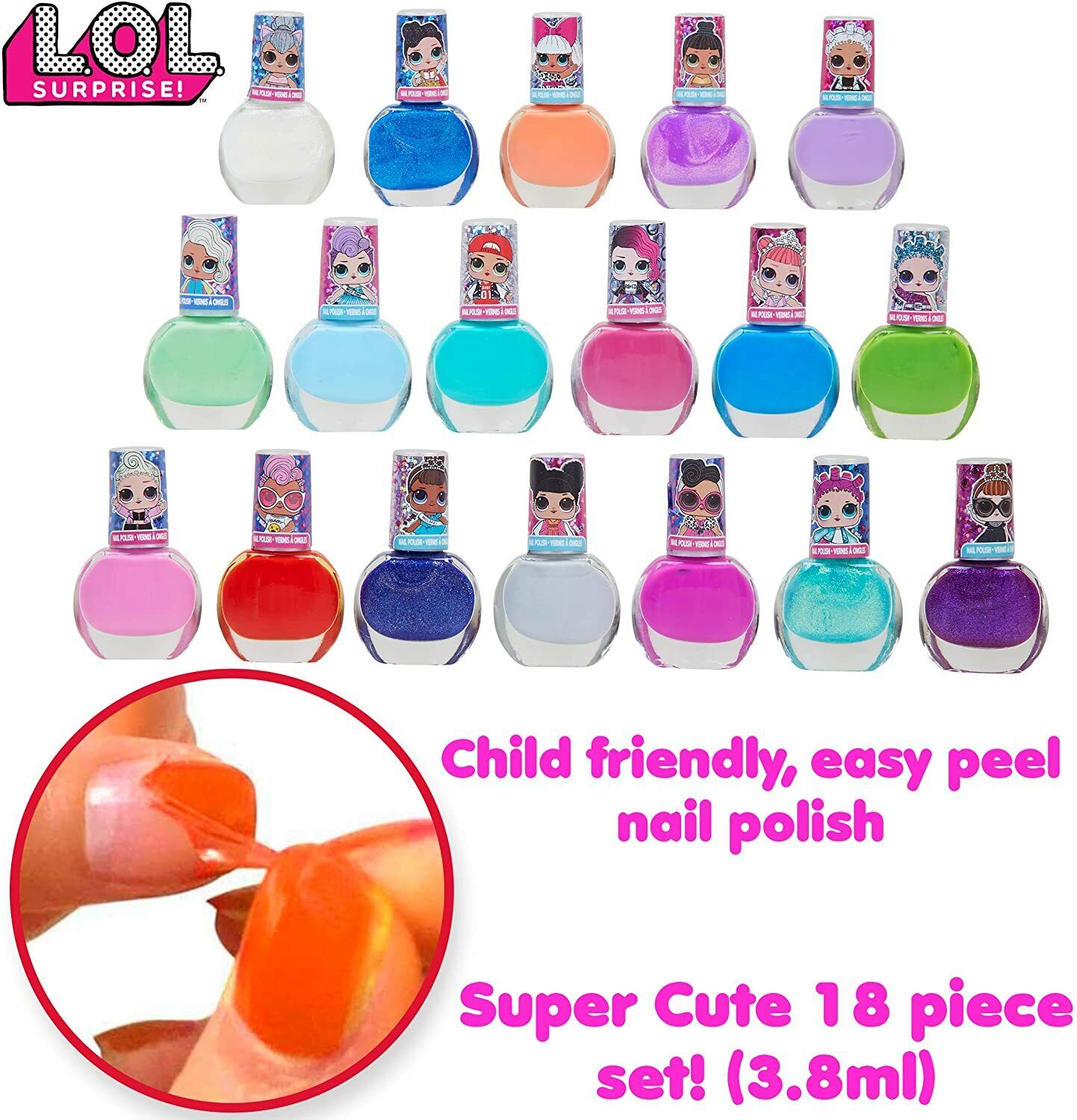 18Pc L.O.L. Surprise Nail Polish Kids Girls Peelable Varnish Make Up Set