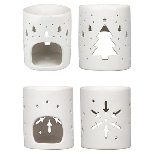 White Christmas Tree/Snowflake Ceramic Decor Wax Melt Burner Tea Light Holder