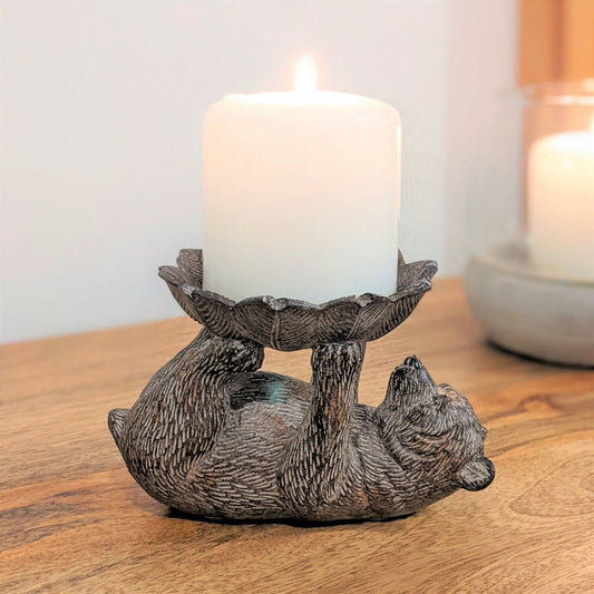 Candle Holder Realistic Bear Shape Candle Tea Light Stick Wooden Effect Holder