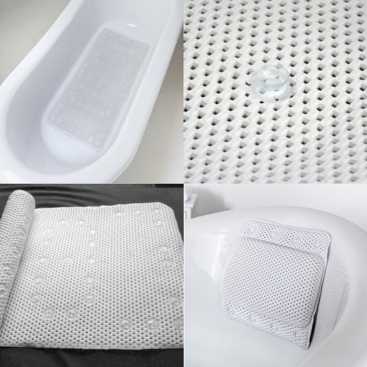 ADDIS Cushioned Bath Pillow With 8 Suction Cups And 91cm Cushioned Bath Mat Set