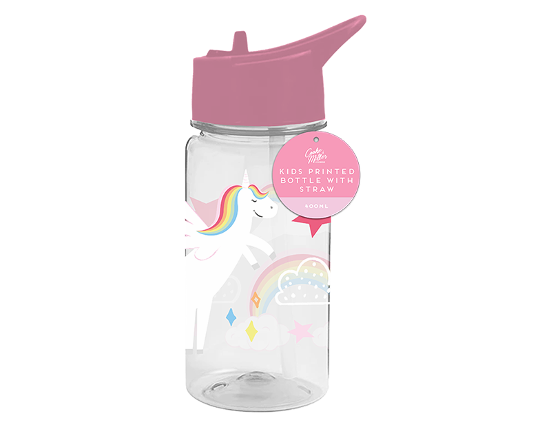 400ml Kids Printed Plastic Bottle With Straw, Textured PU Lunch Bag With Zip