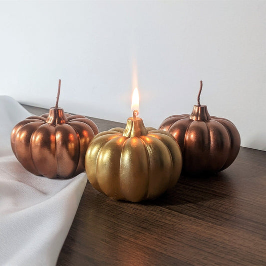 Pumpkin Gold Bronze Halloween Candles Pumpkin Shaped Wax Candles Autumn Decor